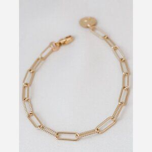 Paperclip Chain Bracelet – Adjustable Gold Overlay with Smooth & Textured Links
